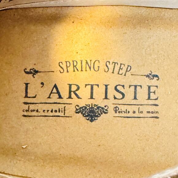 Spring Step L'Artiste Sandals Women 9.5 Green Leather Delphia Wedge Floral Strap - Picture 10 of 11